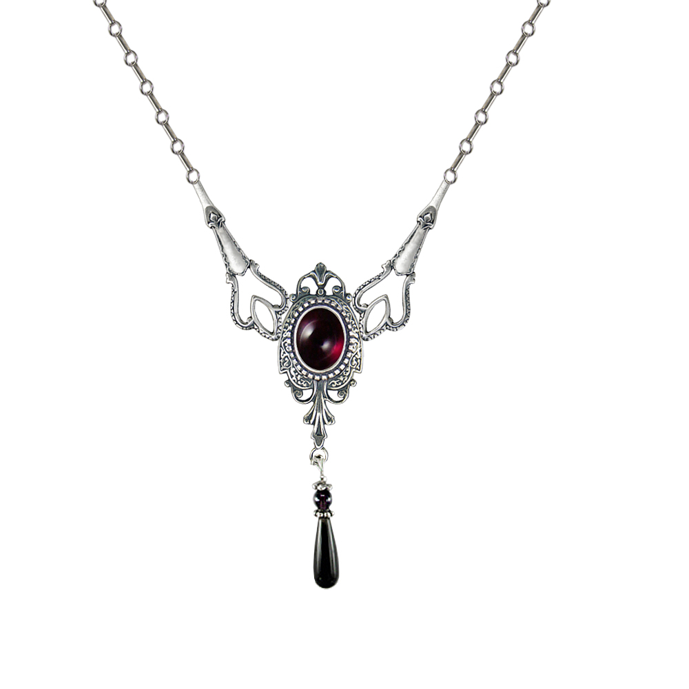 Sterling Silver Victorian Necklace With Garnet